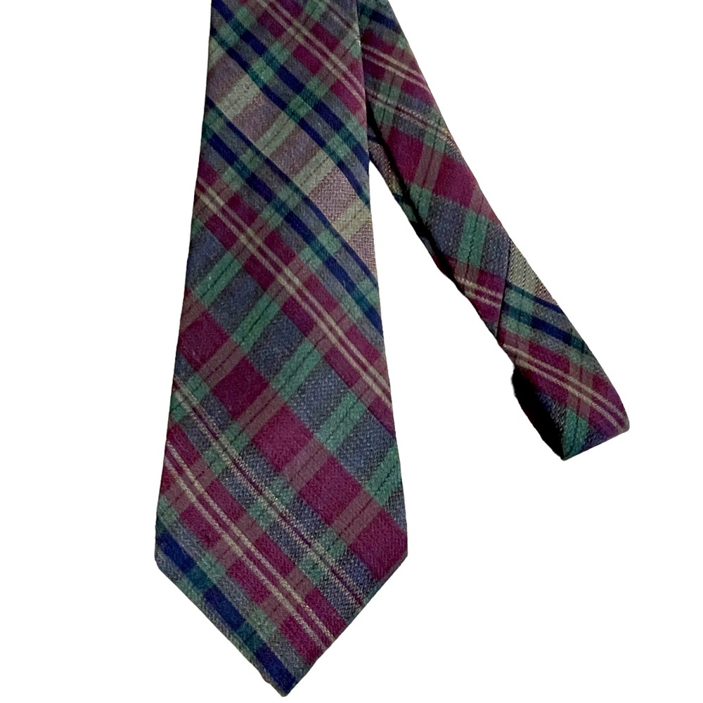 Vintage Polo Ralph Lauren Necktie Plaid Tartan Wool Silk Tie Hand Made  USA
